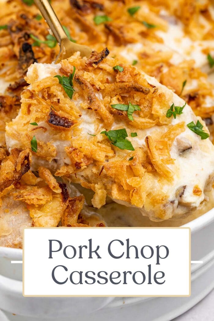 Pin graphic for pork chop casserole