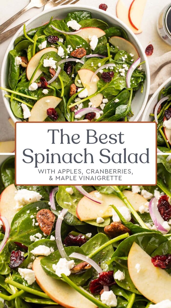 Pin graphic for spinach salad