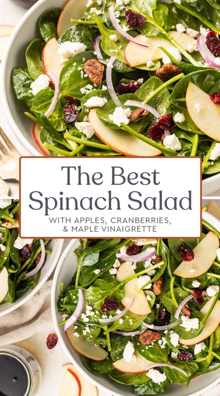 Pin graphic for spinach salad