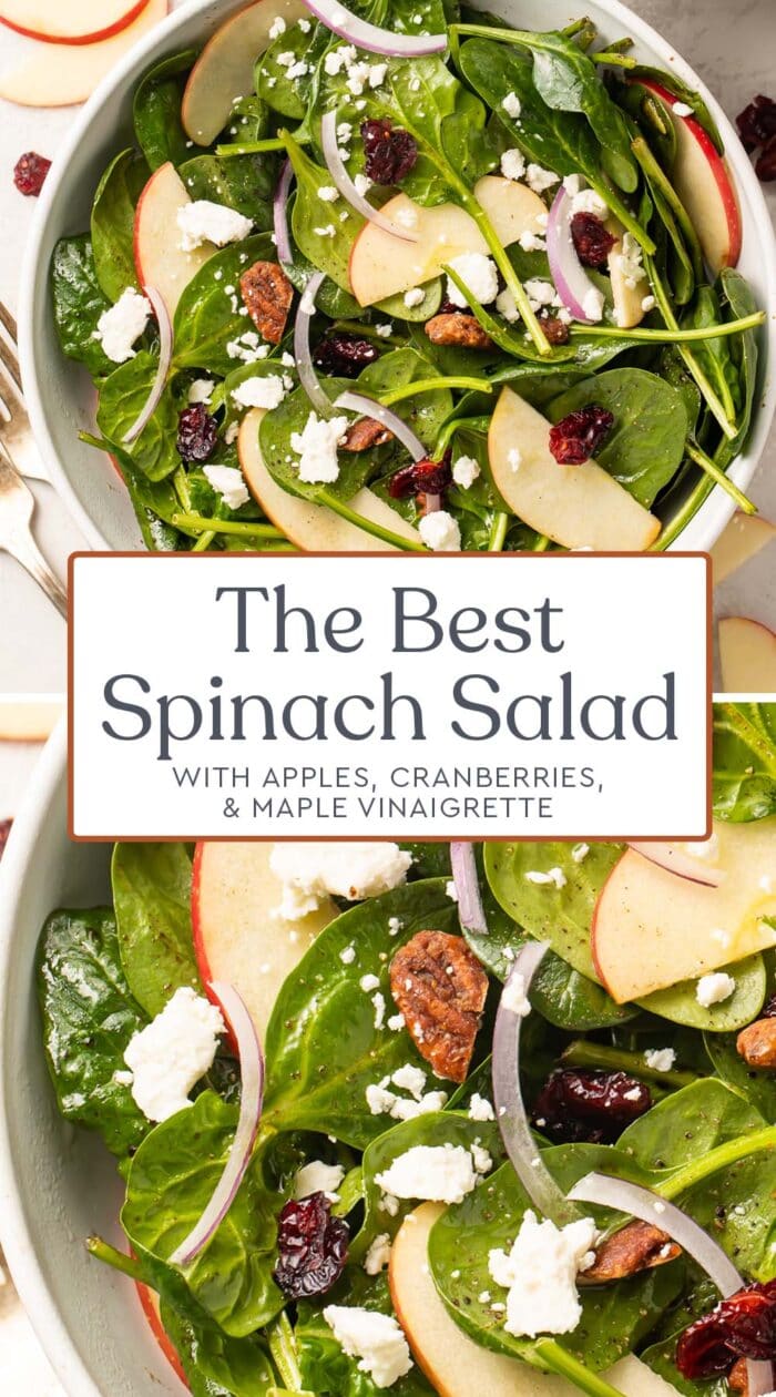 Pin graphic for spinach salad