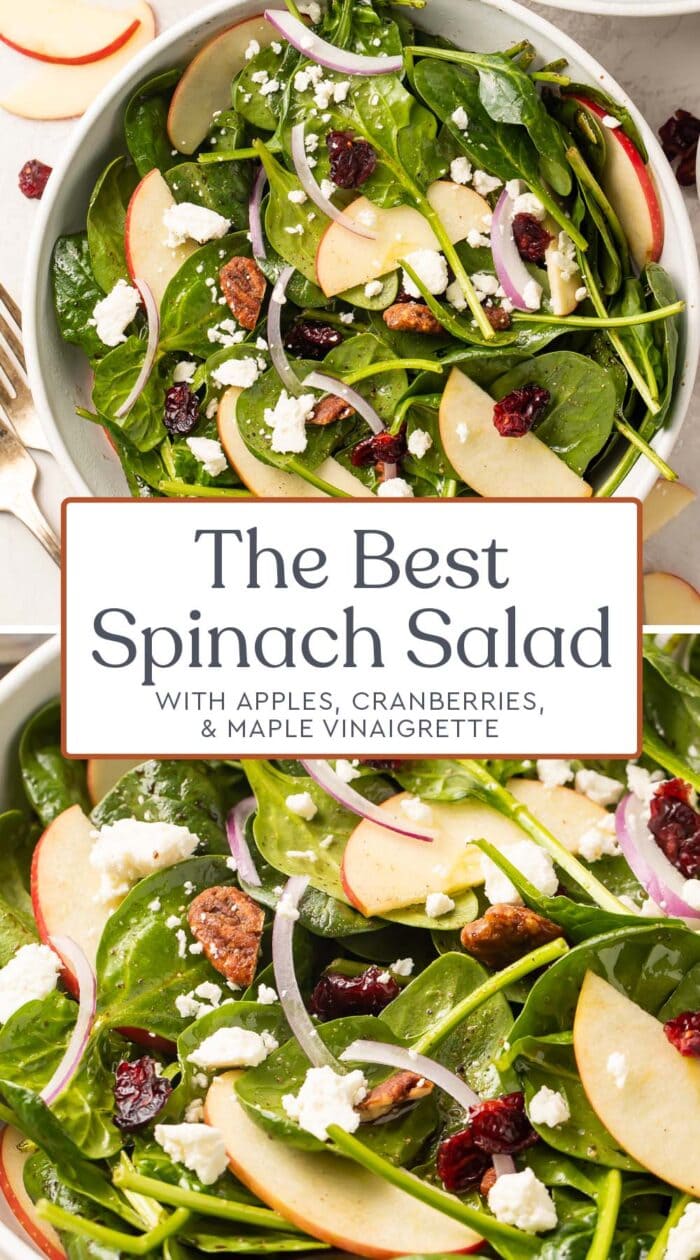 Pin graphic for spinach salad