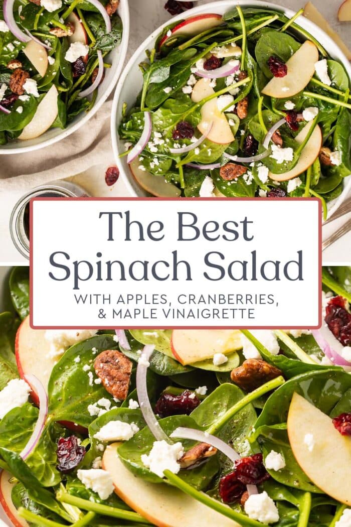 Pin graphic for spinach salad