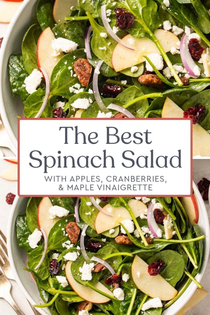 Pin graphic for spinach salad