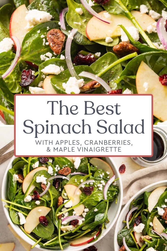 Pin graphic for spinach salad