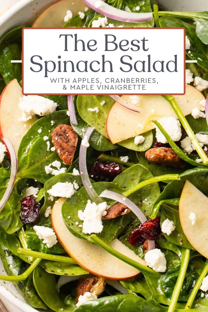 Pin graphic for spinach salad