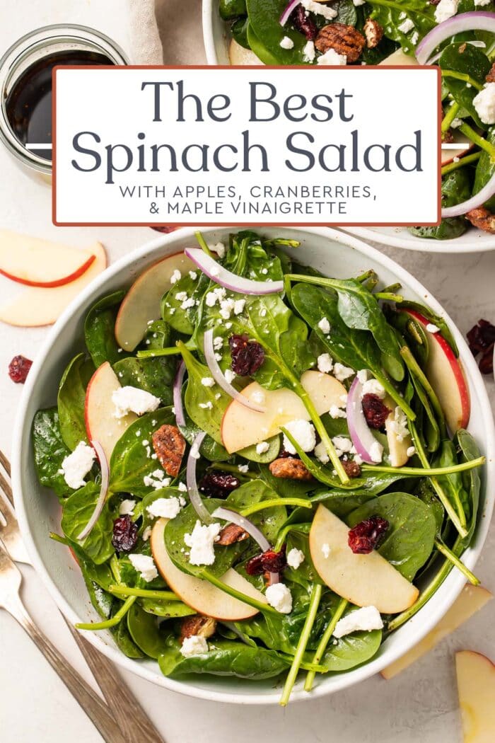 Pin graphic for spinach salad