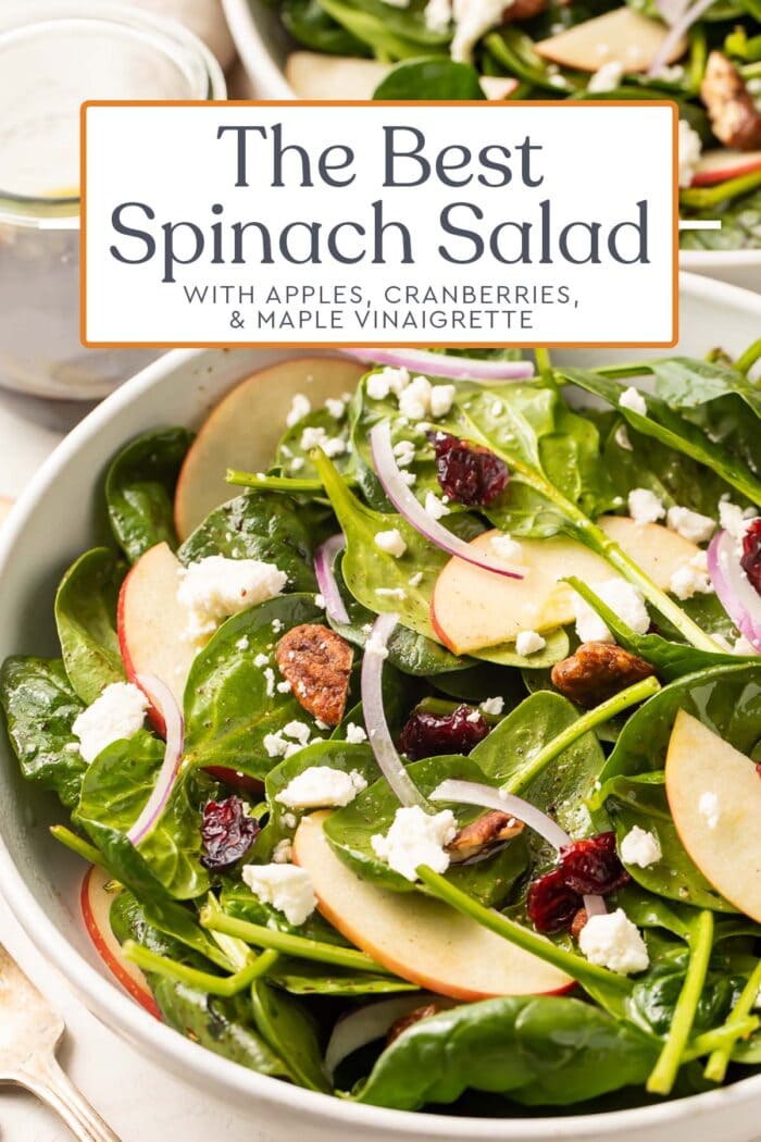 Pin graphic for spinach salad