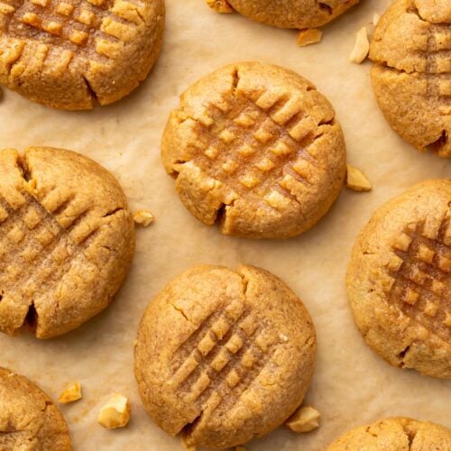 3 Ingredient Peanut Butter Cookies on a parchment paper lined baking sheet