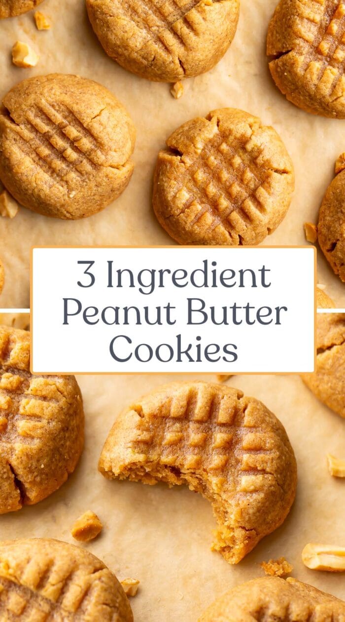 Pin graphic for 3 ingredient peanut butter cookies