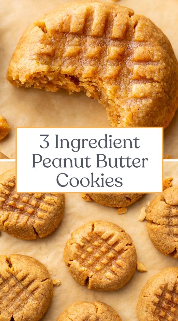 Pin graphic for 3 ingredient peanut butter cookies