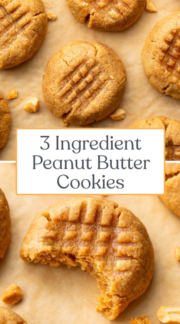 Pin graphic for 3 ingredient peanut butter cookies