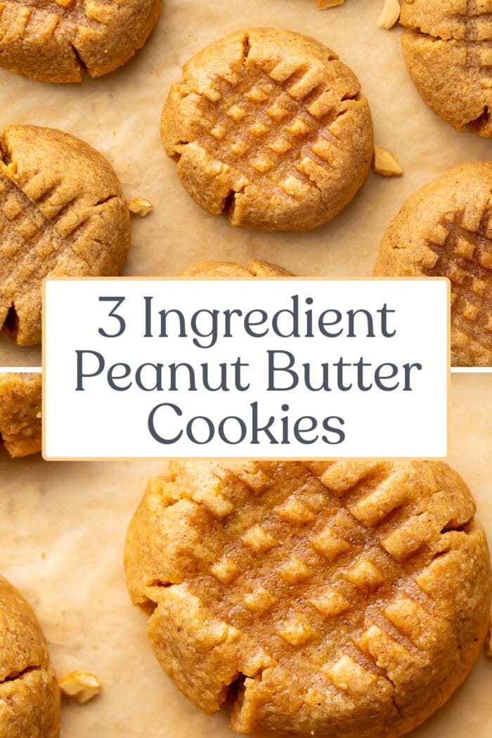 Pin graphic for 3 ingredient peanut butter cookies