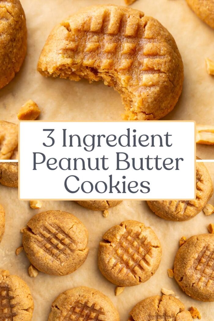 Pin graphic for 3 ingredient peanut butter cookies