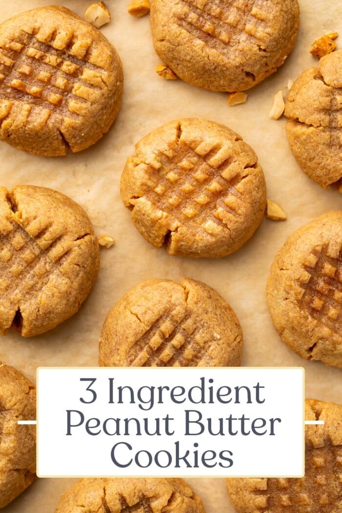 Pin graphic for 3 ingredient peanut butter cookies