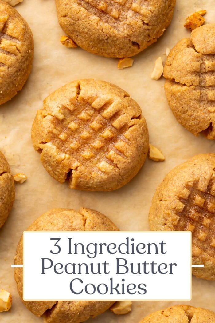 Pin graphic for 3 ingredient peanut butter cookies