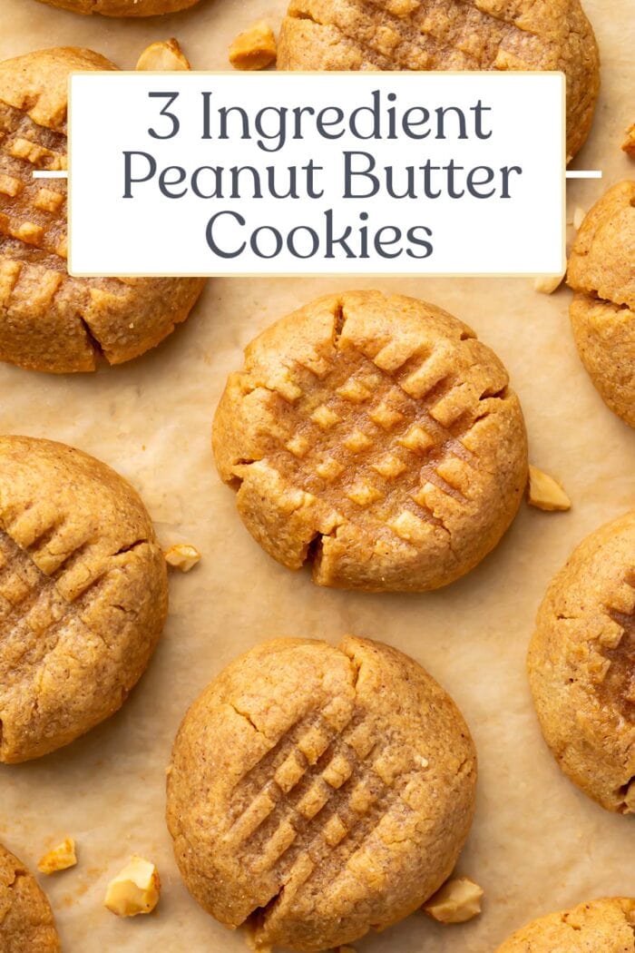 Pin graphic for 3 ingredient peanut butter cookies