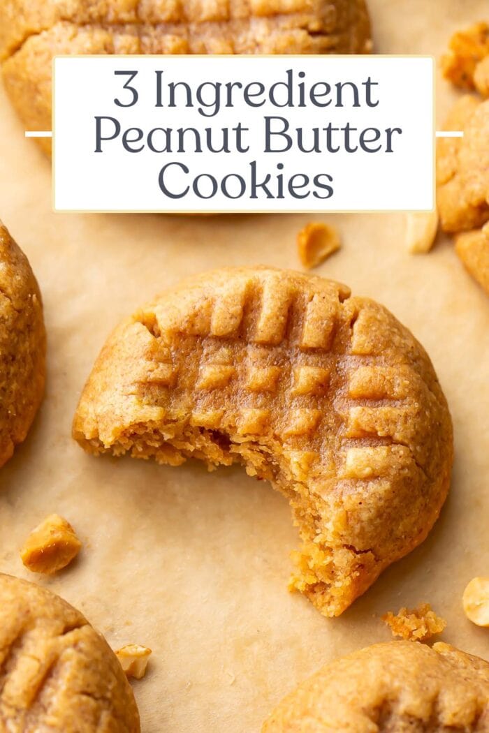 Pin graphic for 3 ingredient peanut butter cookies