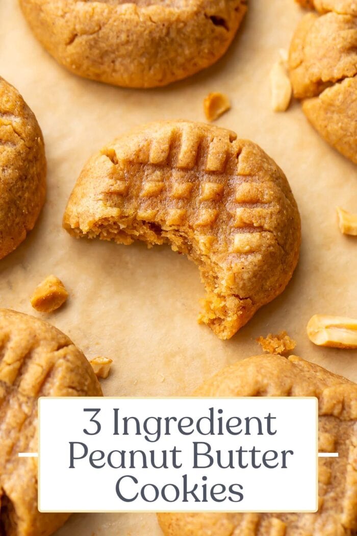 Pin graphic for 3 ingredient peanut butter cookies