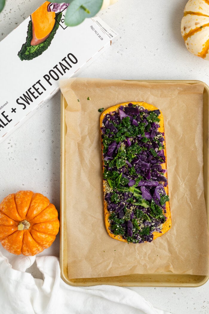 Daily Harvest sweet potato and kale flatbread before cooking