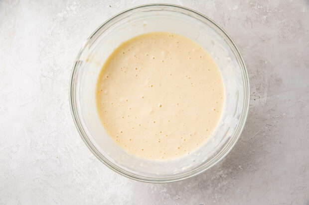 Blini batter in large glass bowl