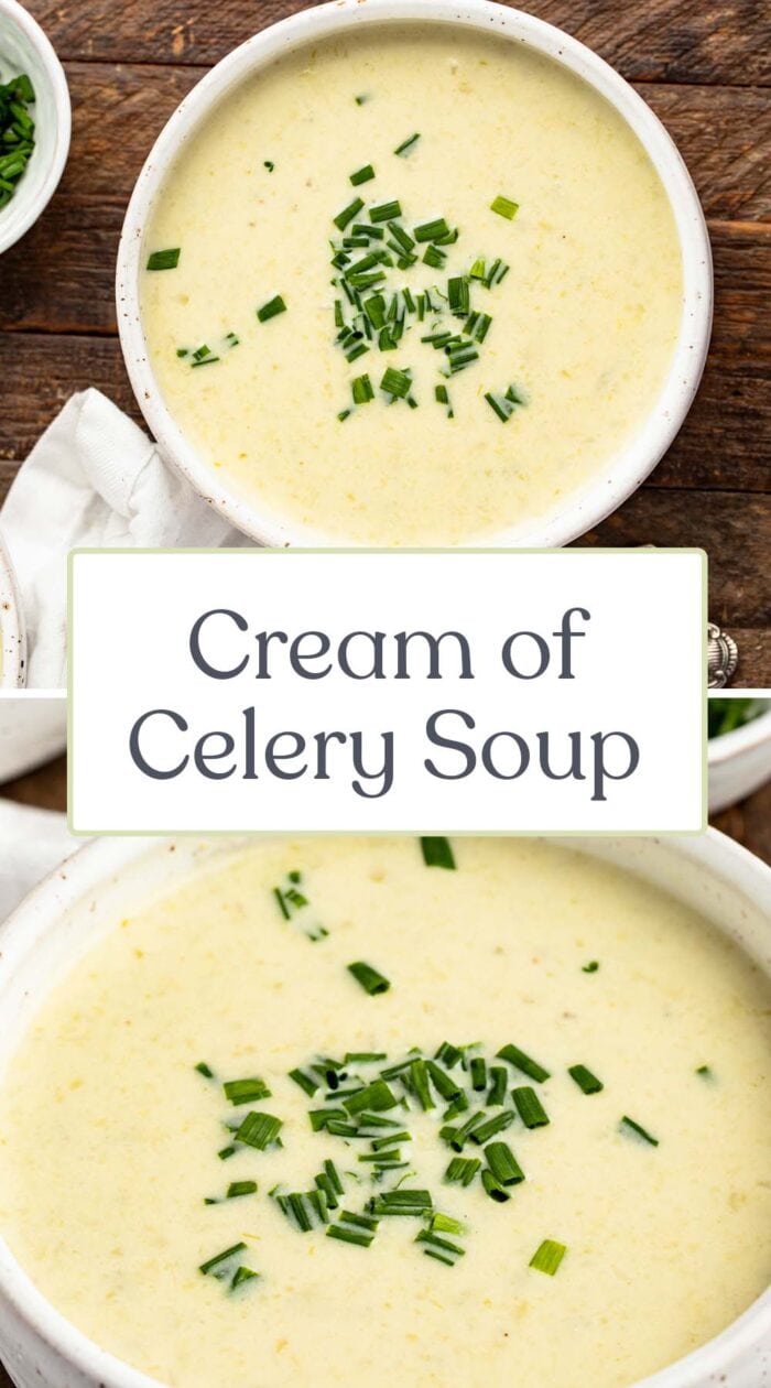 Pin graphic for cream of celery soup