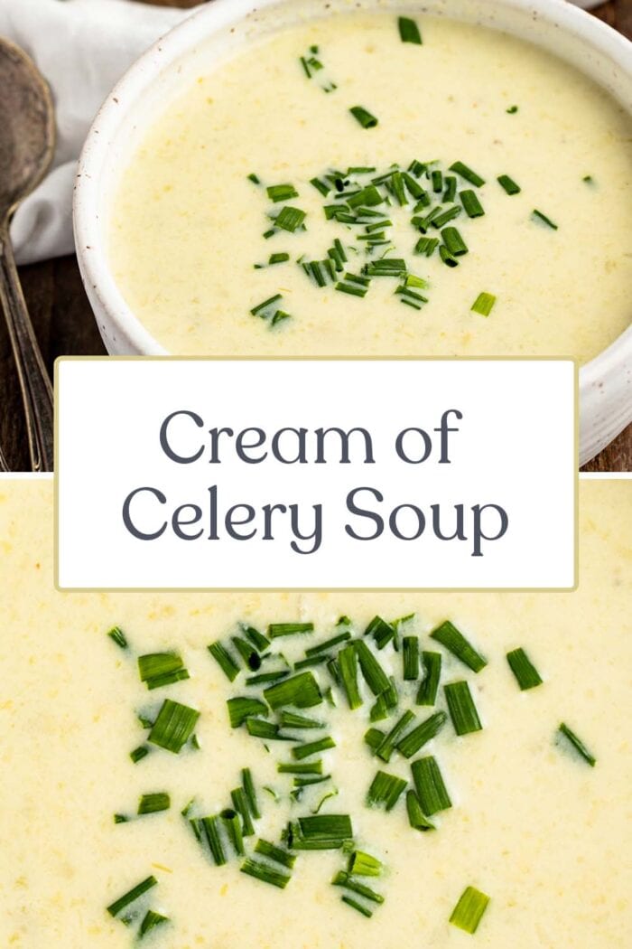 Pin graphic for cream of celery soup