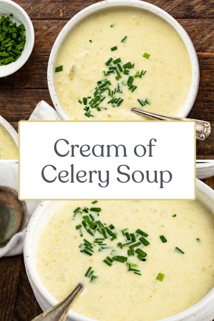 Pin graphic for cream of celery soup