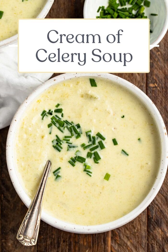 Pin graphic for cream of celery soup