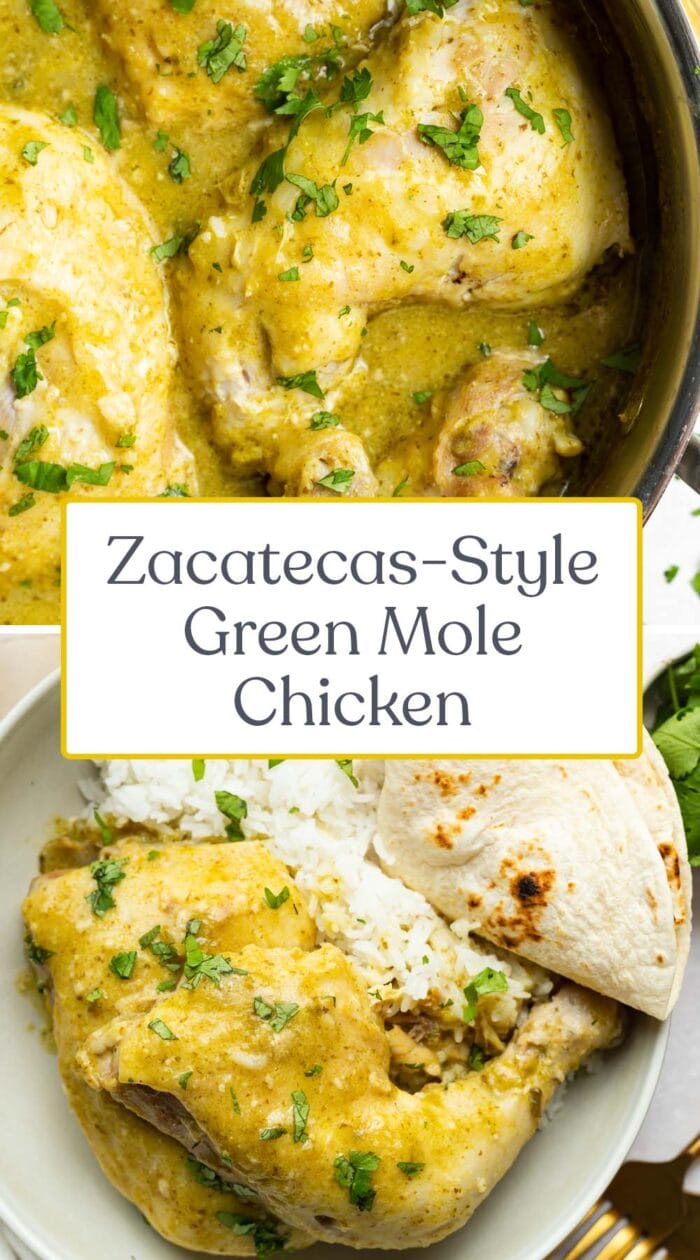 Pin graphic for green mole chicken