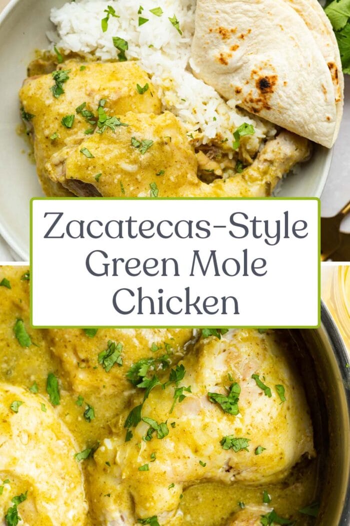 Pin graphic for green mole chicken