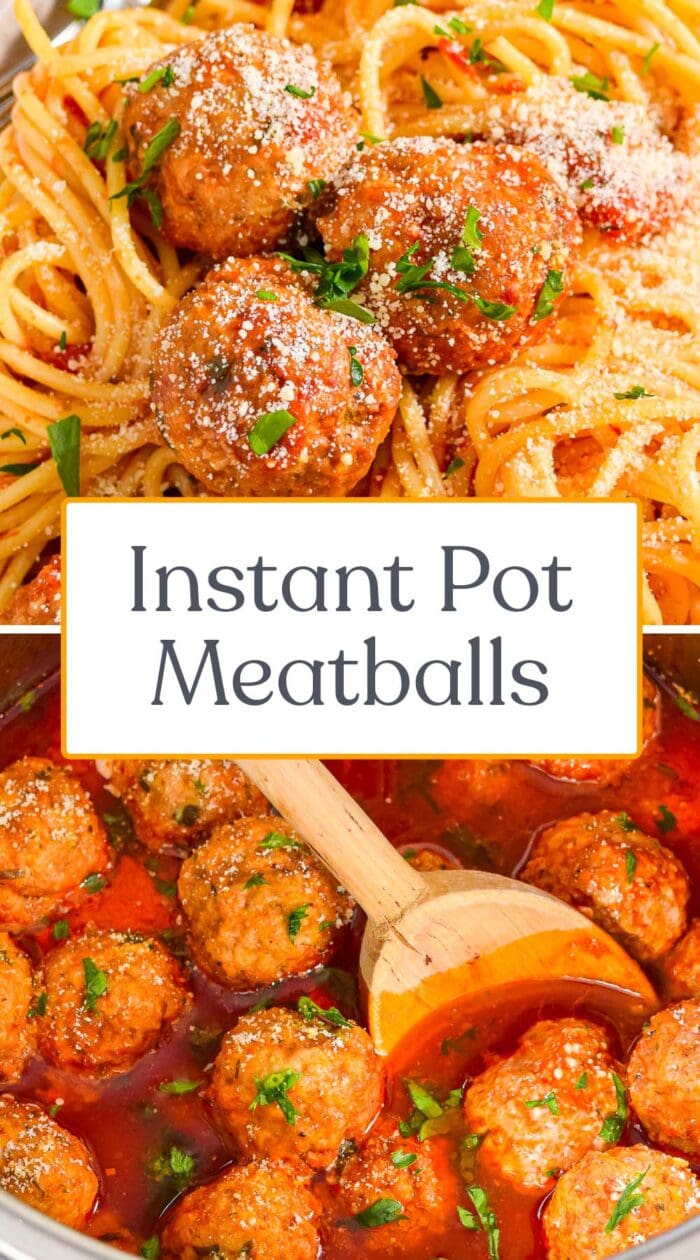 Pin graphic for Instant Pot meatballs