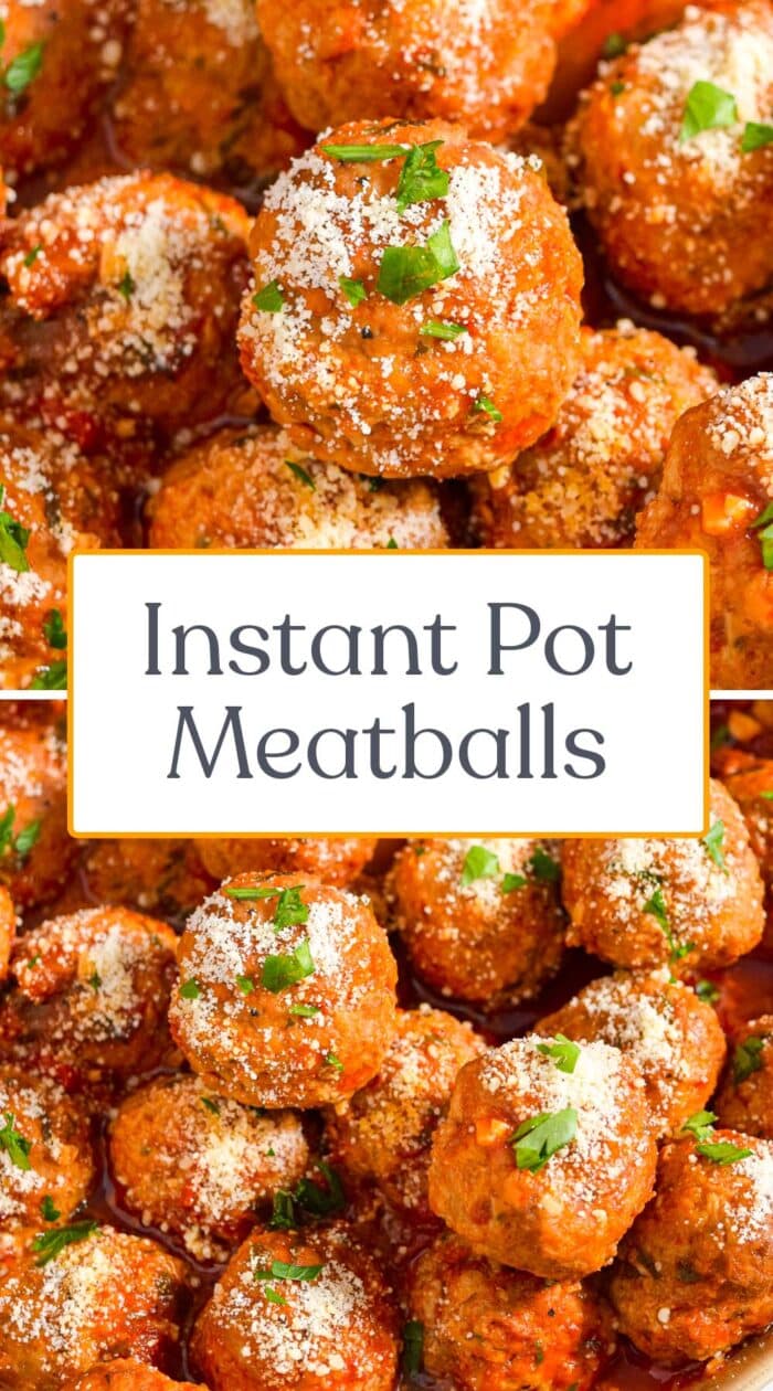 Pin graphic for Instant Pot meatballs