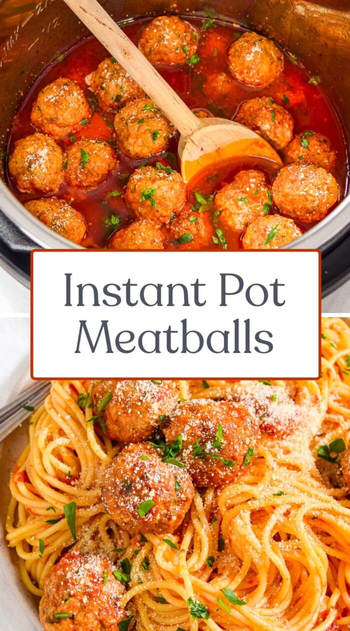 Pin graphic for Instant Pot meatballs