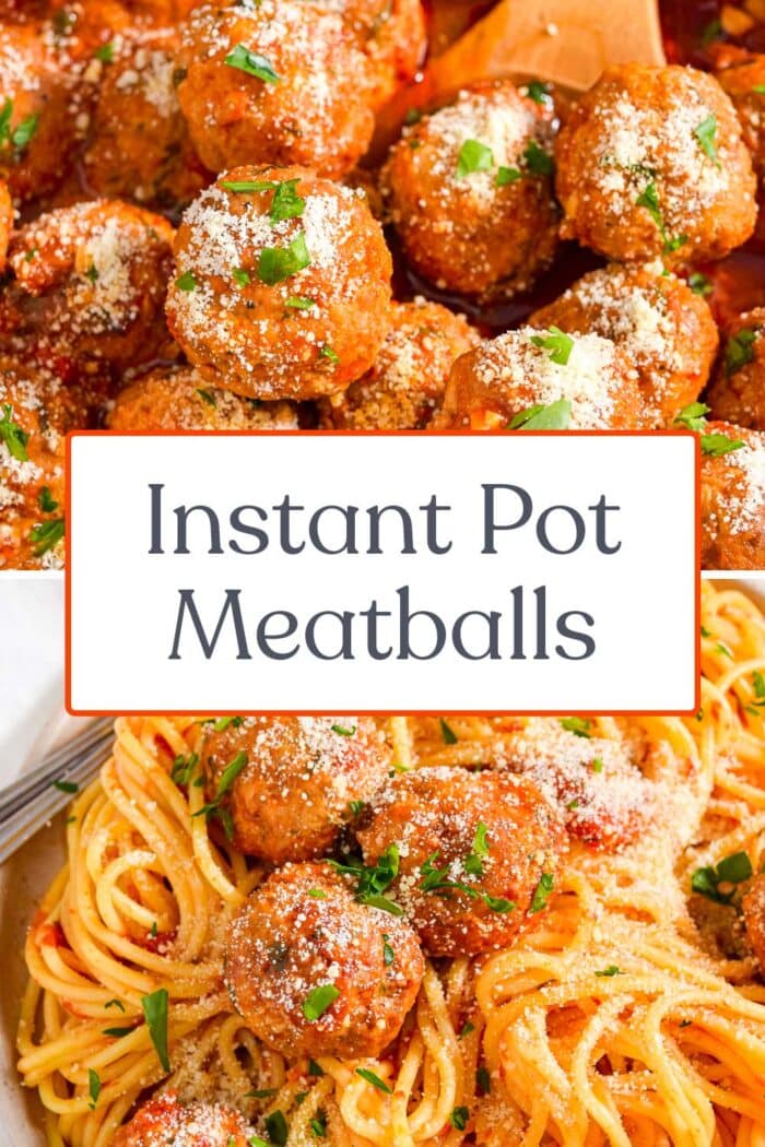 Pin graphic for Instant Pot meatballs