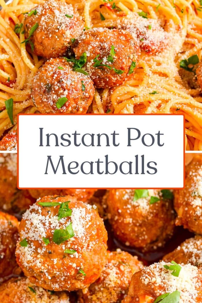 Pin graphic for Instant Pot meatballs