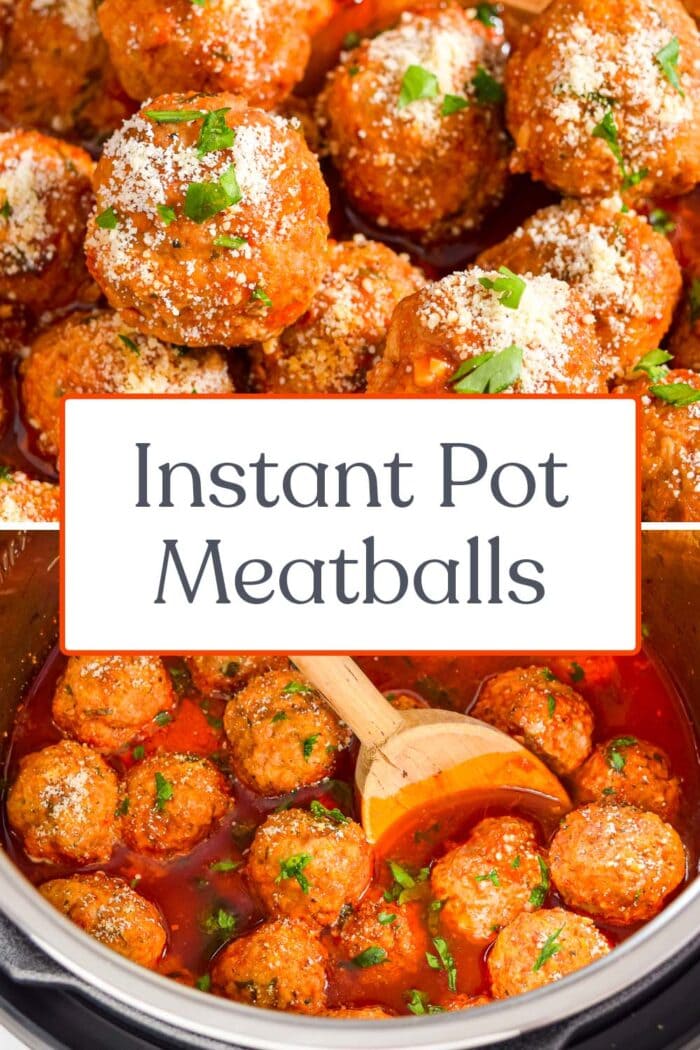 Pin graphic for Instant Pot meatballs