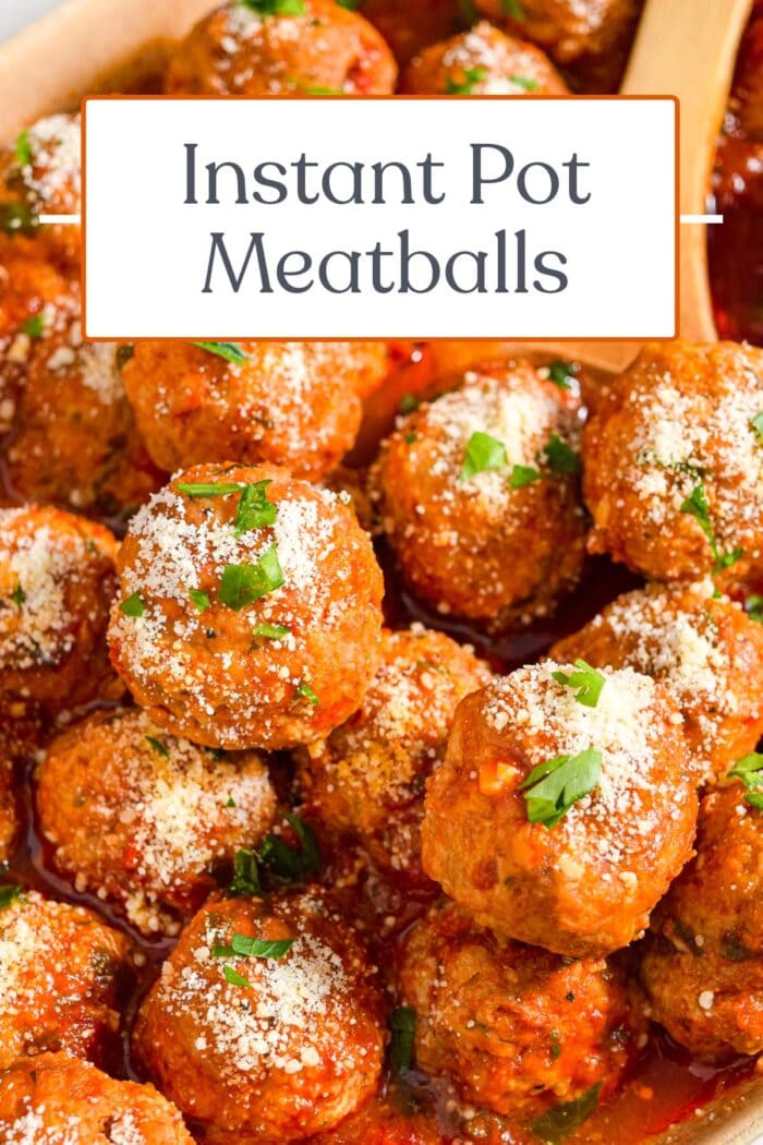 Pin graphic for Instant Pot meatballs