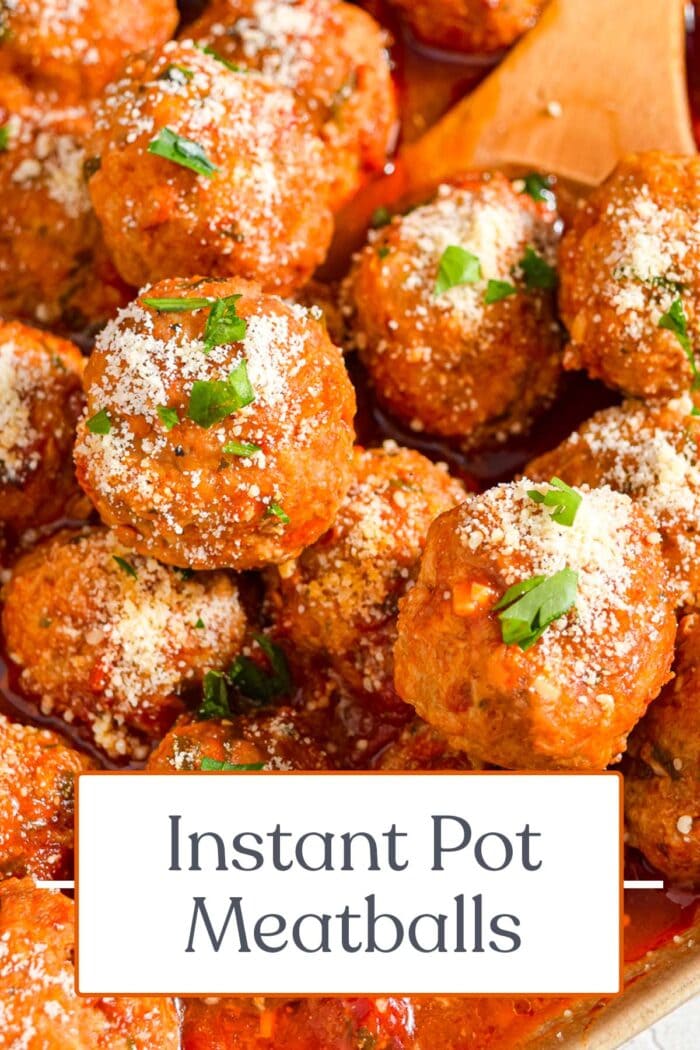 Pin graphic for Instant Pot meatballs