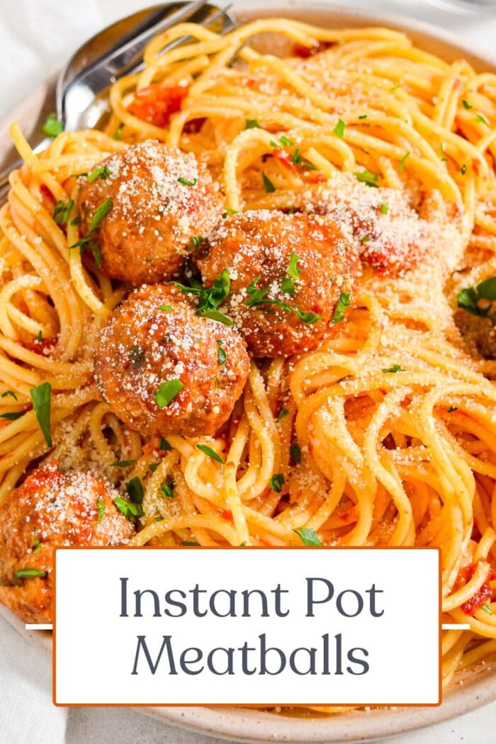 Pin graphic for Instant Pot meatballs