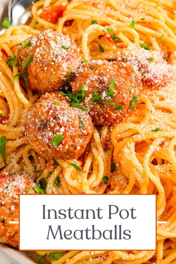 Pin graphic for Instant Pot meatballs