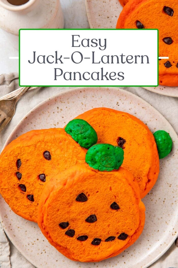 Pin graphic for jack-o-lantern pancakes