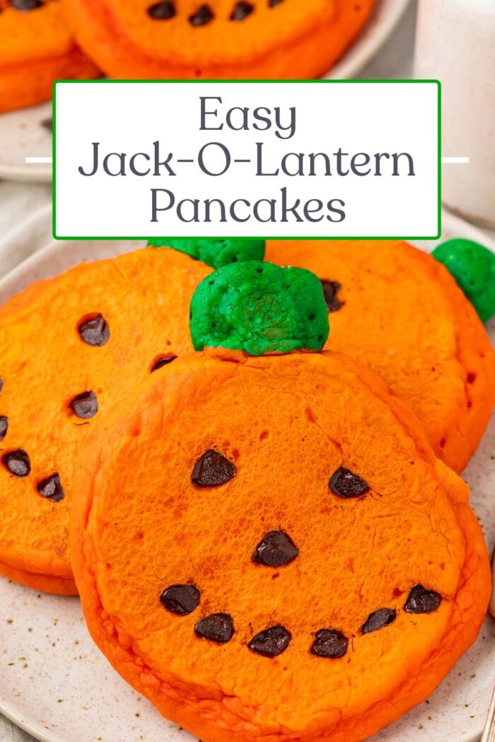 Pin graphic for jack-o-lantern pancakes