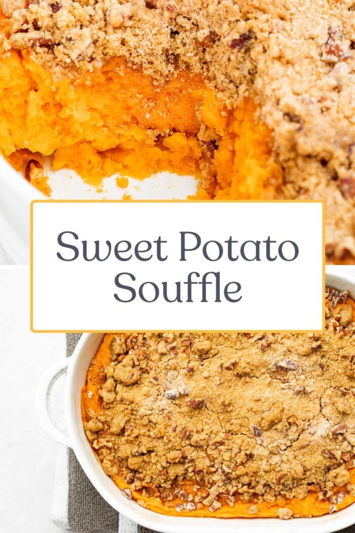 Pin graphic for sweet potato souffle