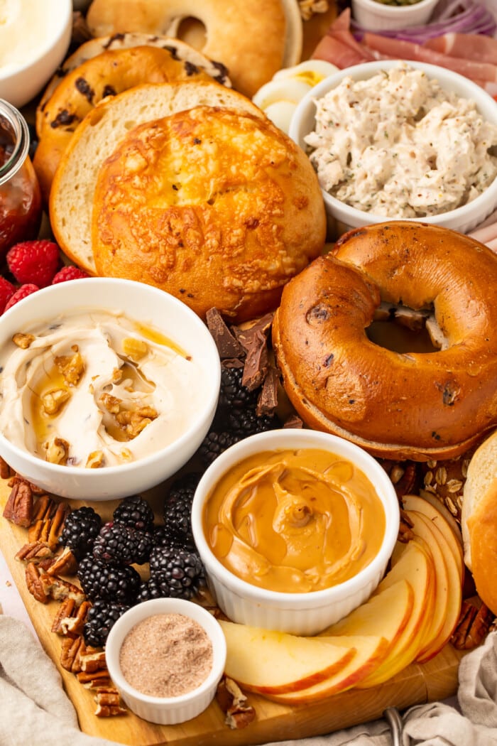 Close-up of items on a bagel bar