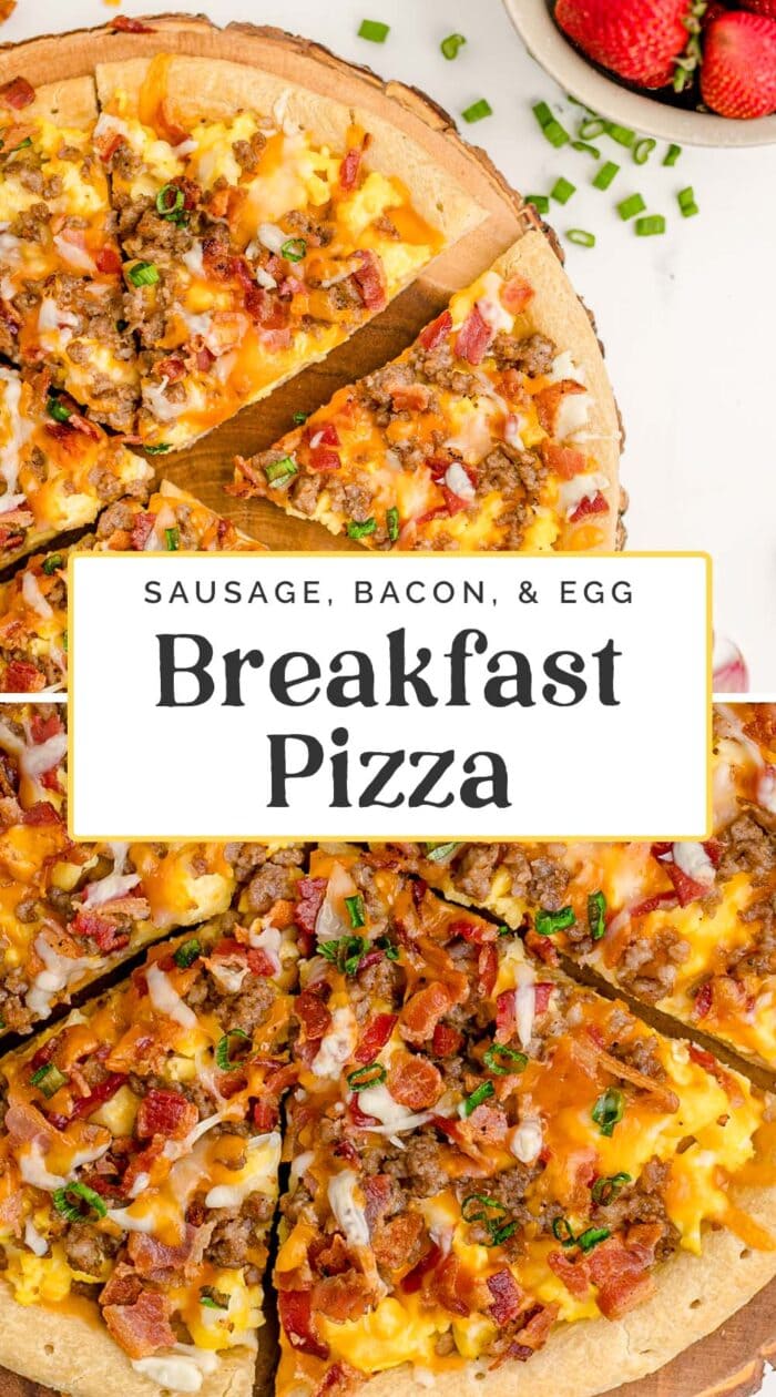 Pin graphic for breakfast pizza