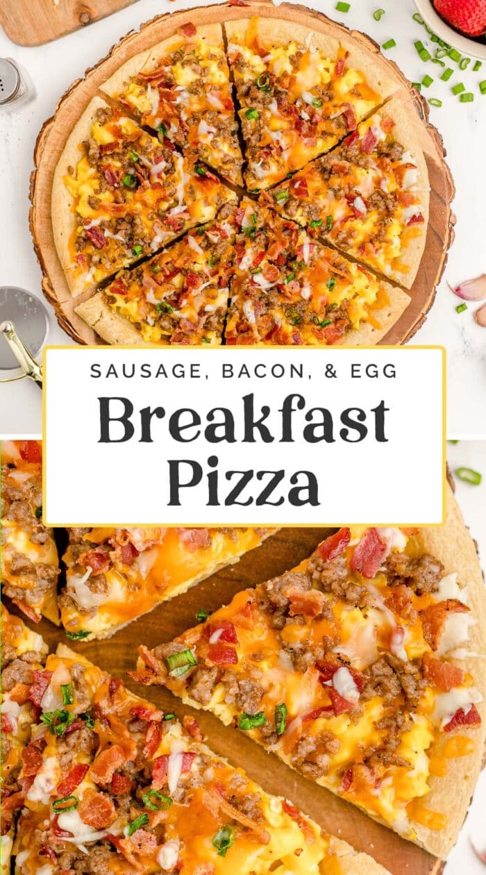 Pin graphic for breakfast pizza