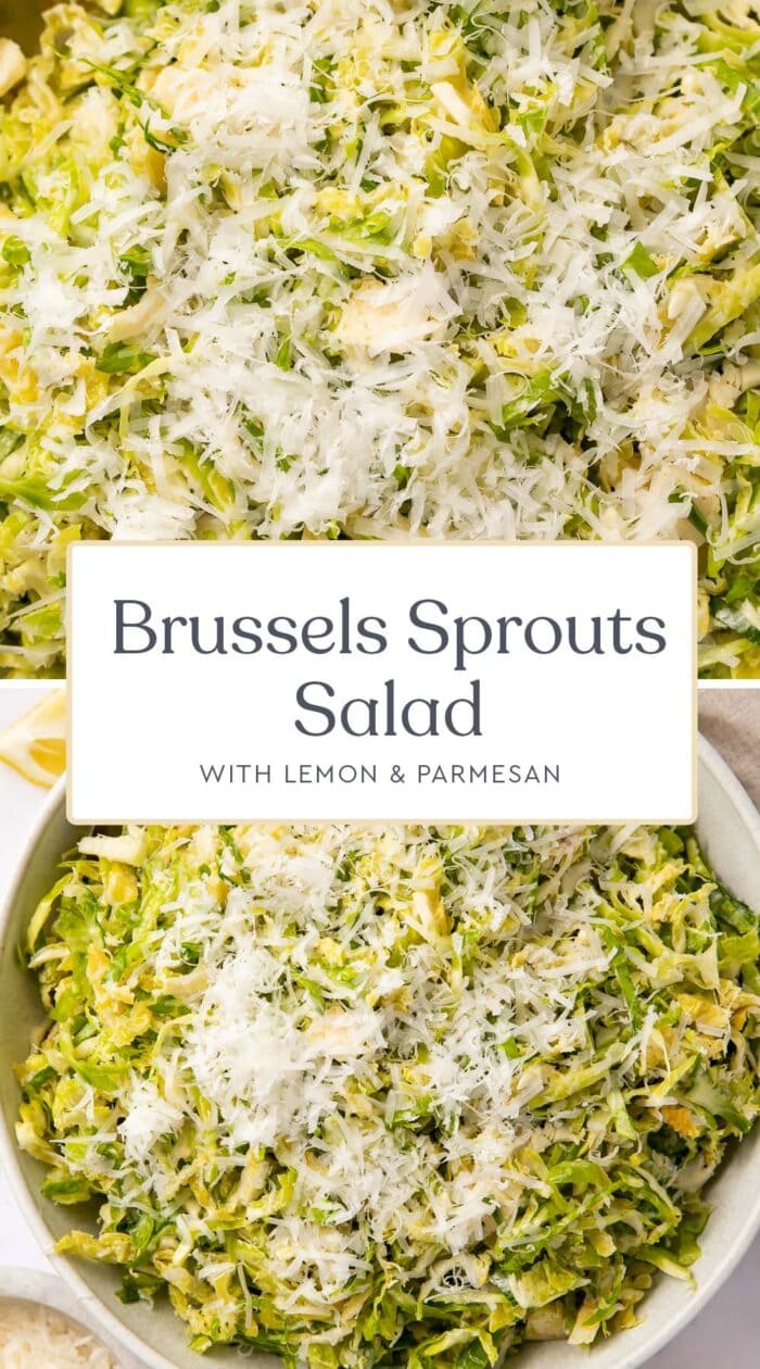 Pin graphic for Brussels sprouts salad