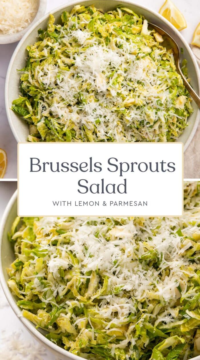 Pin graphic for Brussels sprouts salad