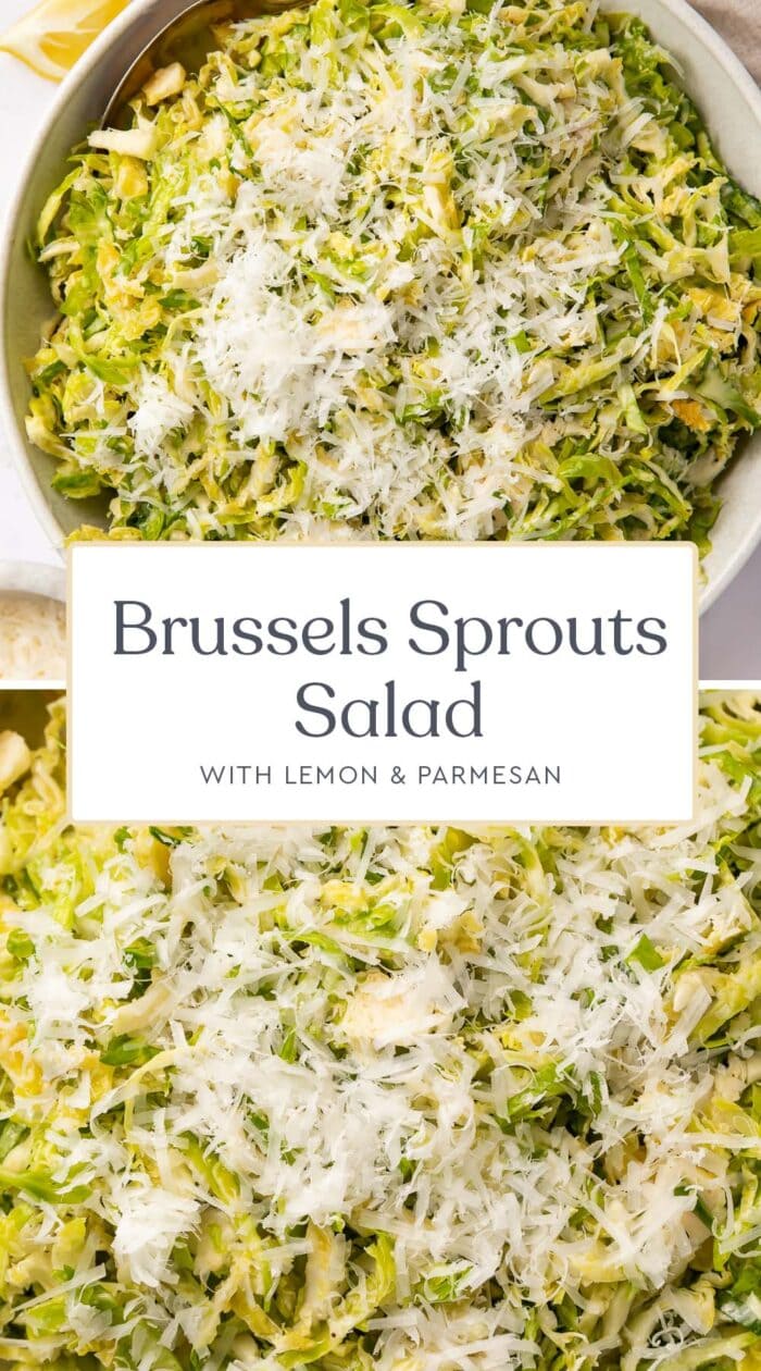 Pin graphic for Brussels sprouts salad