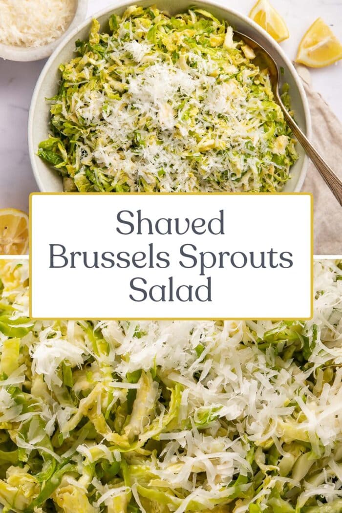 Pin graphic for Brussels sprouts salad